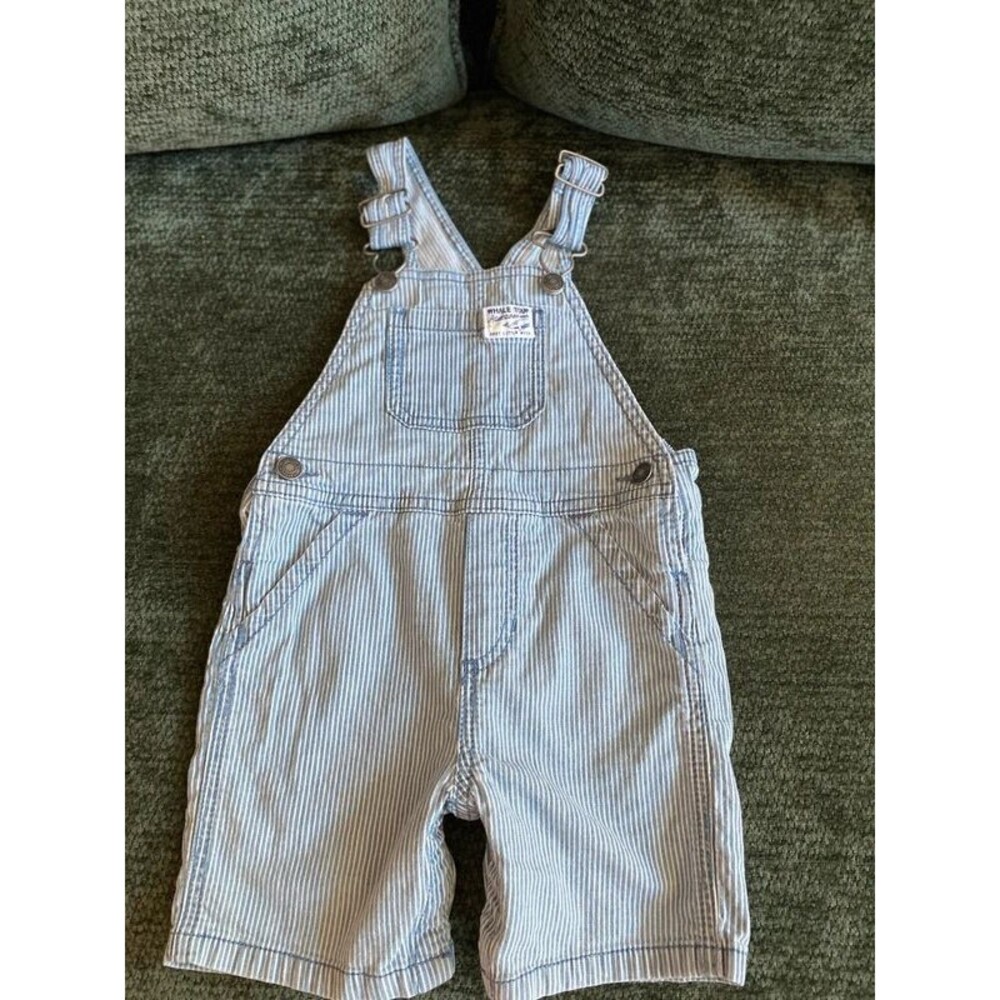 Carter's Baby Boys 18M Blue White Hickory Striped Shortalls Overalls Nautical